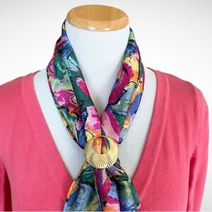 Floral Rectangular Scarf with Goldtone Scarf Clip